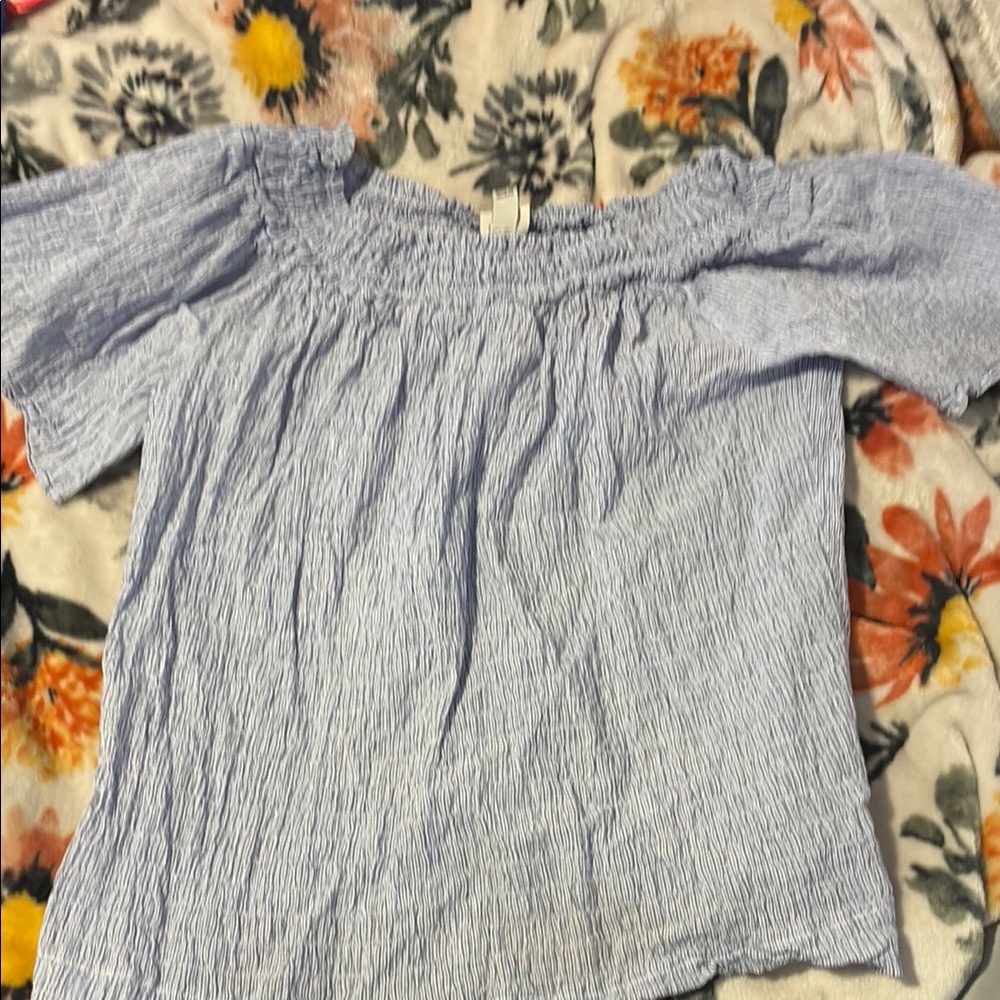 a new day Light Blue Off-Shoulder Blouse